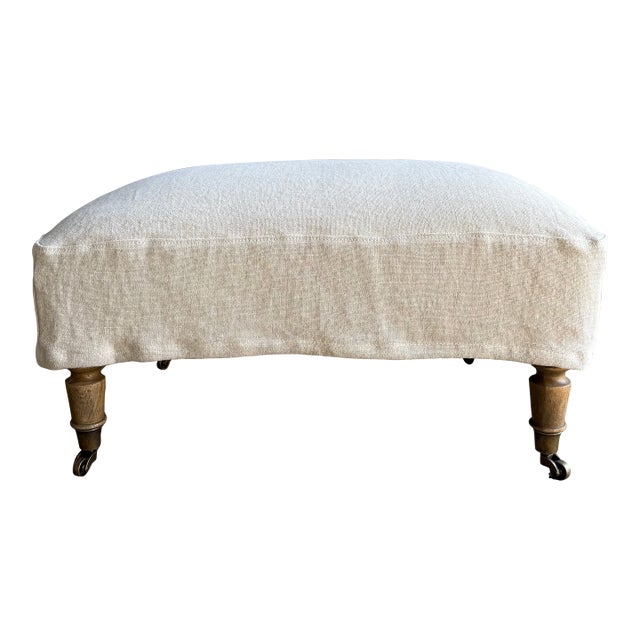 Alma Slip Covered Ottoman ~ Greige For Sale