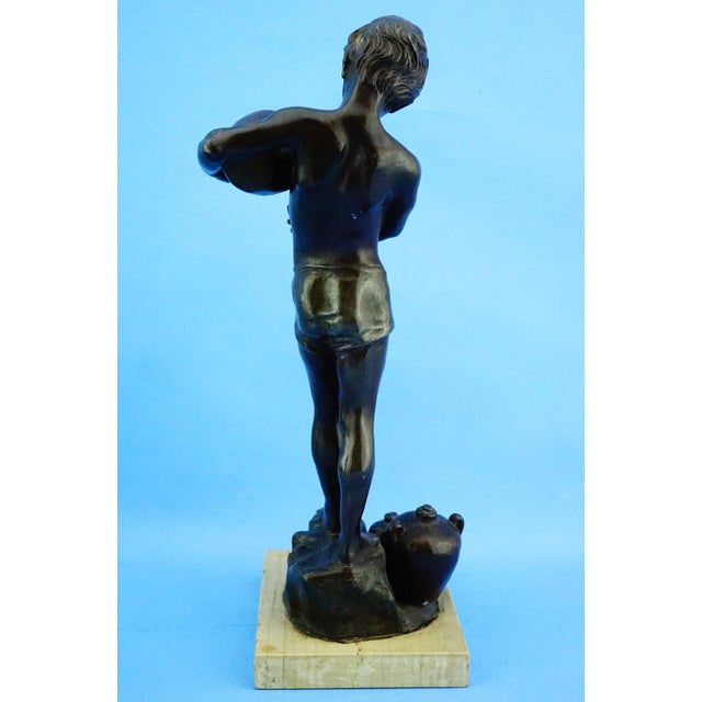 1920s Large 20th Century Antimony Water Carrier Sculpture with Marble Base, Naples, Italy For Sale - Image 5 of 18