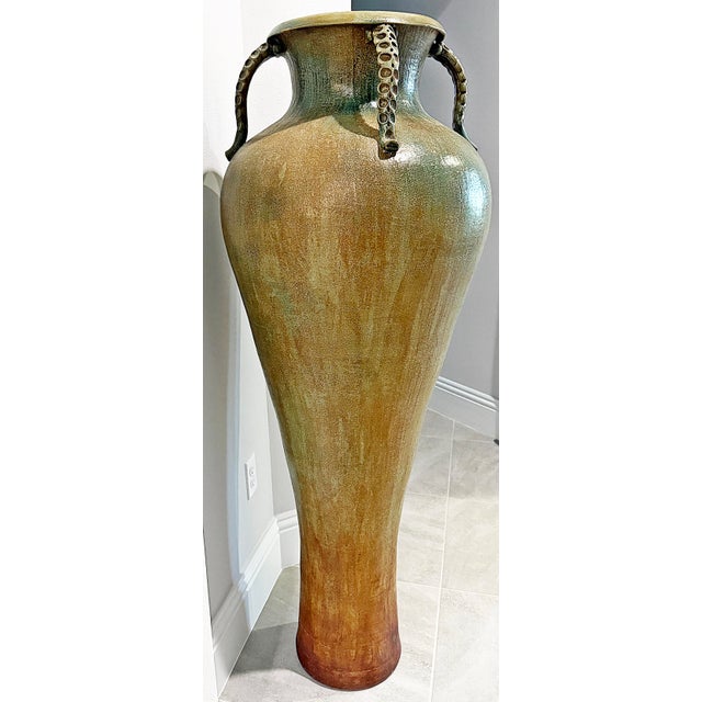 Tuscan Custom Made California Ceramic Standing Vase For Sale - Image 3 of 3