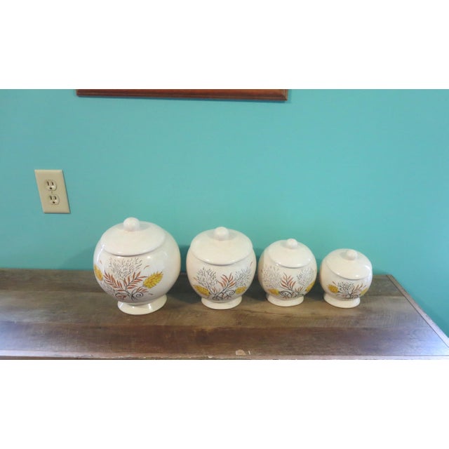 1980s Ceramic Canisters With Golden Wheat Fall Painted Under Glaze- Set of 4 For Sale - Image 13 of 17