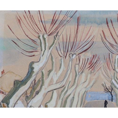 1940s Yves Brayer, Row of Plane Trees In Winter, Maussane-les-Alpilles, 20th Century, Mixed Media on Paper, Framed For Sale - Image 5 of 17
