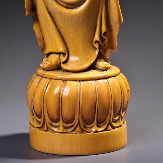 Ivory Late 20th Century Carved Figure of a Standing Buddha in Ivory-Tone Finish For Sale - Image 8 of 10