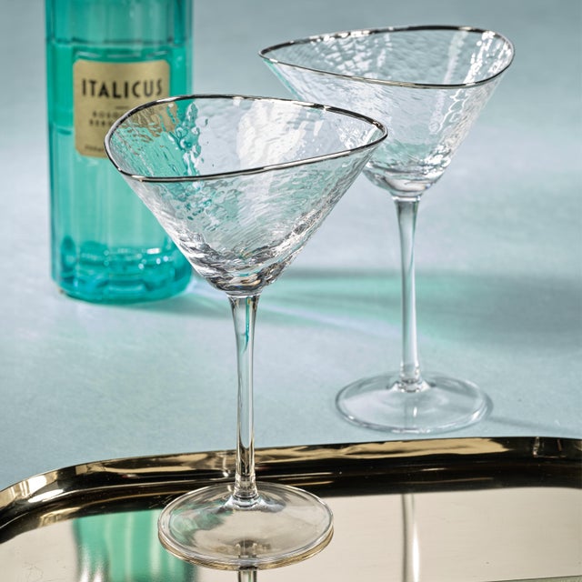 Aperitivo Triangular Martini Glass, Clear w/ Platinum Rim - Set Of Four Elevate your dinner party experience with these...