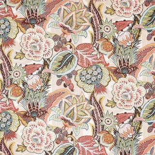 Sample - Schumacher Zanzibar Linen Print Fabric in Pink For Sale