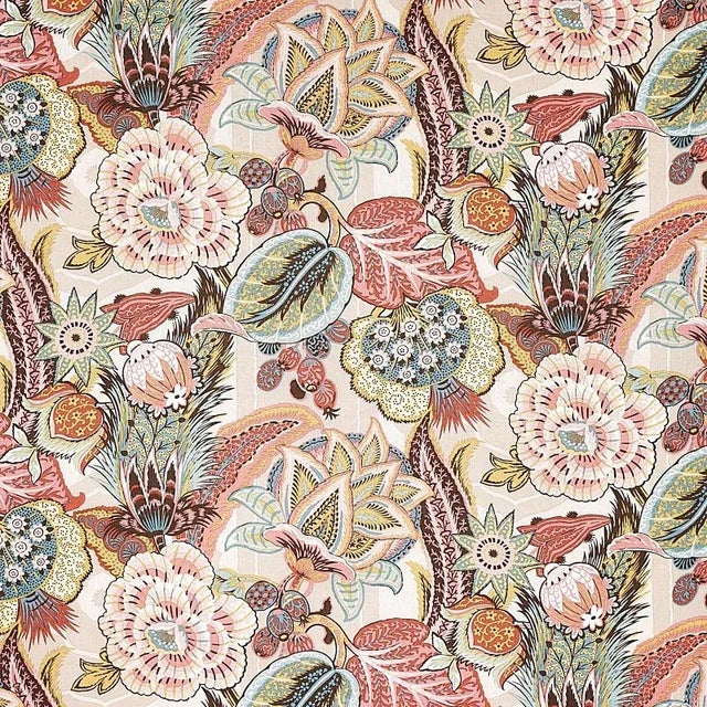 Sample - Schumacher Zanzibar Linen Print Fabric in Pink For Sale