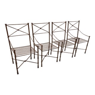 Vintage Neoclassic Diego Giacometti Style Iron Outdoor Dining Chairs -Set of 4 For Sale