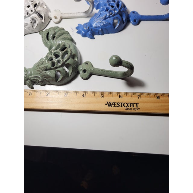Metal French Country Cast Iron Rooster Wall Hooks For Sale - Image 7 of 8