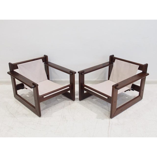 Set of Midcentury Brazilian Walnut and Canvas Armchairs, 1960s For Sale - Image 4 of 18