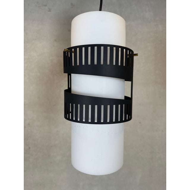 Metal Vintage Opaline Design Hanging Lamps, Set of 2 For Sale - Image 7 of 14