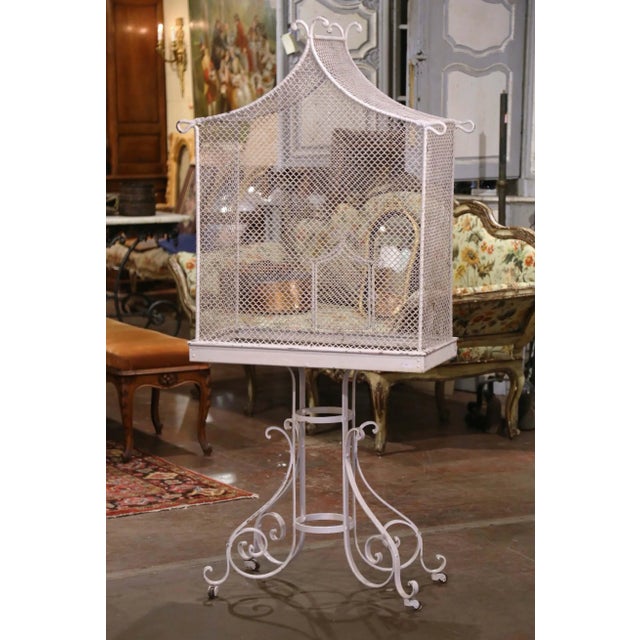 Early 20th Century French Iron Pagoda Bird Cage on Stand For Sale - Image 9 of 10
