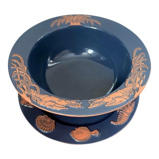 1980s Frankoma Earthenware Seafood Serving Plate and Bowl For Sale