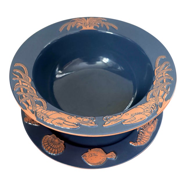 1980s Frankoma Earthenware Seafood Serving Plate and Bowl For Sale
