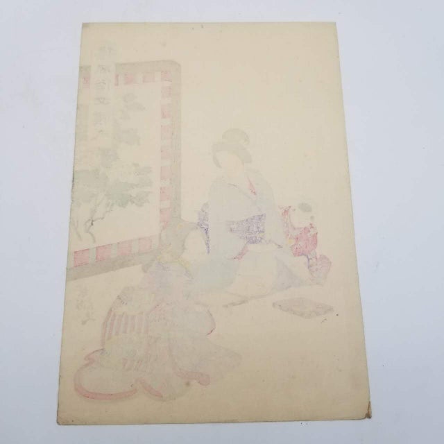 Traditional Edo Period Ukiyo-E Woodblock Print Depicting Traditional Women and Child For Sale - Image 3 of 15