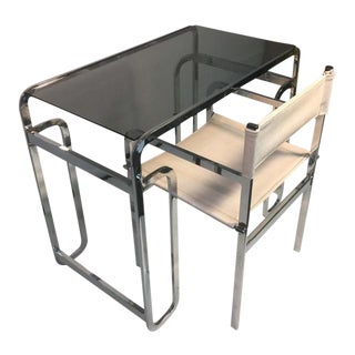 1970s Italian Modern Chrome Desk and Chair For Sale