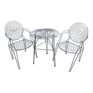 Modernist 3 Piece Iron Patio Furniture Set With Rose Pattern For Sale