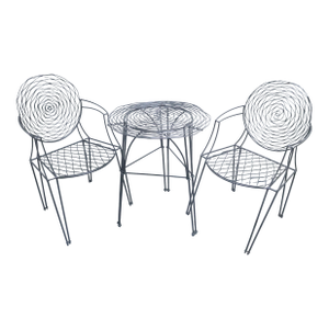 Modernist 3 Piece Iron Patio Furniture Set With Rose Pattern