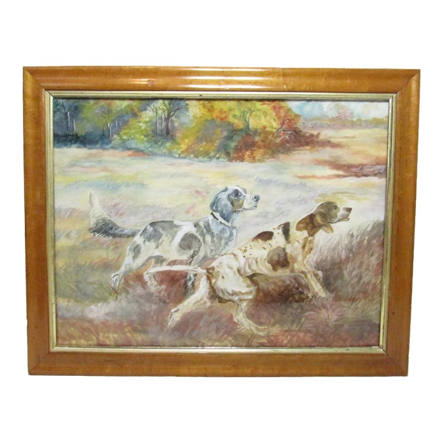 Antique English Watercolor of a Setter and Pointer Dog For Sale