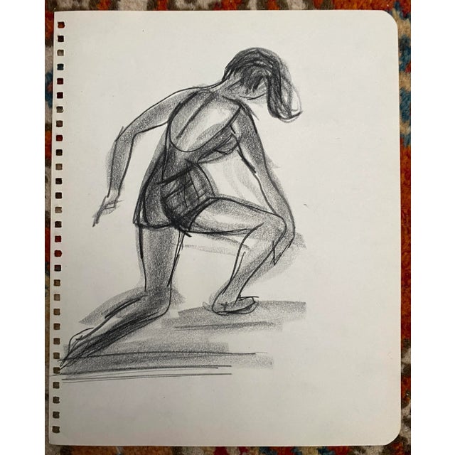 MCM drawing of a female in a swimsuit by artist Virginia Spencer from a sketchbook of her San Francisco work. Unsigned.
