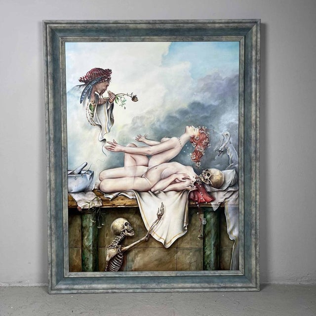 Joseph Laureys, Surrealist Scene, 1970s, Oil on Panel For Sale - Image 3 of 18