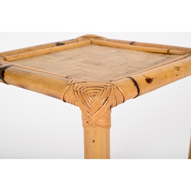 1970s Square Side Table in Wicker and Rattan from Vivai Del Sud, Italy, 1970s For Sale - Image 5 of 11