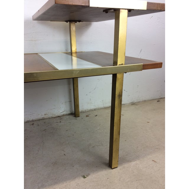 Gold Pair of Mid Century Modern Step End Tables With Wood and Lacquer Top & Brass Legs For Sale - Image 8 of 11