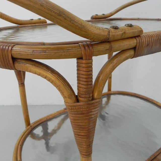 Bamboo Rattan Serving Trolley on Castors, 1950s For Sale - Image 16 of 18