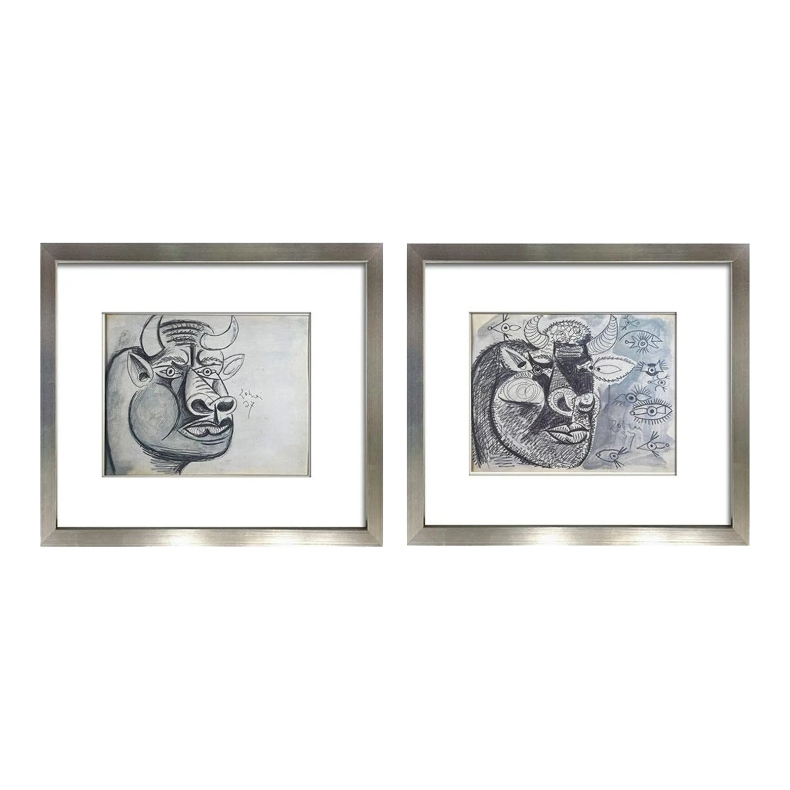 Pablo Picasso Bull Prepatory Drawings Guernica Lithograph (2 Pc Set ...