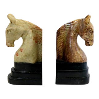 1960s Marble Horse Head Bookends For Sale