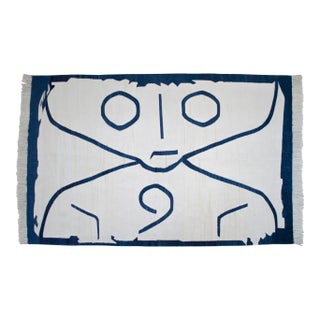 Paul Klee -Letter Ghost Inspired Silk Hand Woven Area Kilim Wall Rug 4′2″ × 6′6″ For Sale