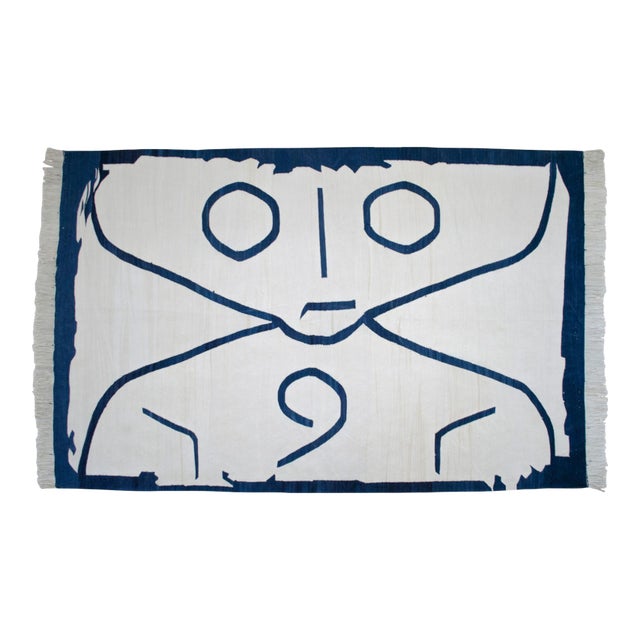 Paul Klee -Letter Ghost Inspired Silk Hand Woven Area Kilim Wall Rug 4′2″ × 6′6″ For Sale