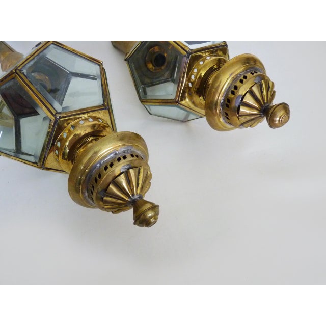 Metal Vintage Carriage Lantern Wall Sconces in Brass and Glass, 1960s, Set of 2 For Sale - Image 7 of 11