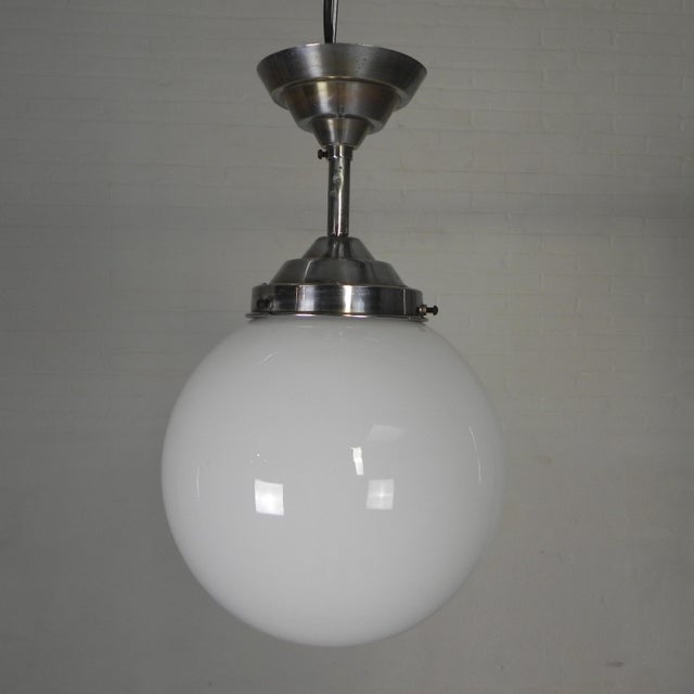 Art Deco Pendant Lamp with Opaline Glass Globe, 1930s For Sale - Image 12 of 12