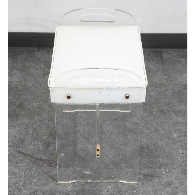Mid Century Modern Stool Seat Vanity Lucite White Vintage Rectanfular Handles For Sale - Image 9 of 12