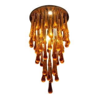 Contemporary Amber and Transparent-Gold Murano Glass “Big Drops” Flush Mount For Sale