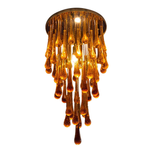 Contemporary Amber Murano Glass “Big Drops” Flush Mount