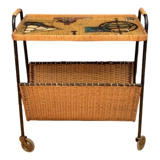 Mobile Side Table with Newspaper Holder, 1960s For Sale