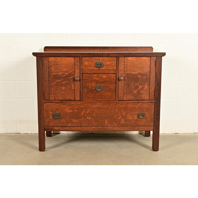 Lifetime Furniture Antique Mission Oak Arts & Crafts Sideboard, Newly Refinished For Sale - Image 14 of 14
