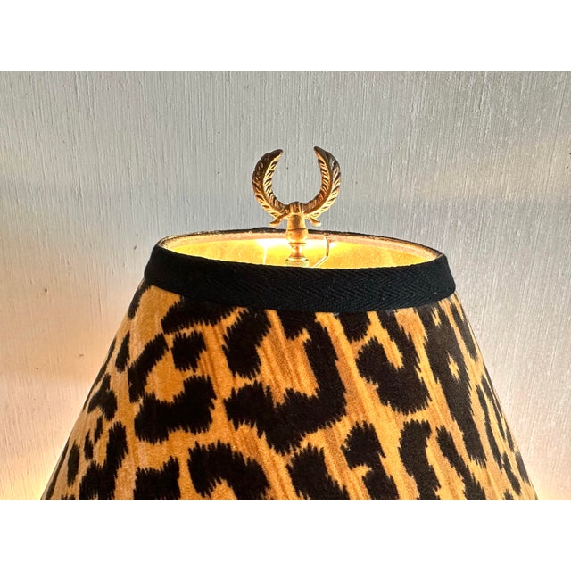 Vintage Black Metal Urn Lamp With Leopard Print Shade For Sale - Image 10 of 12