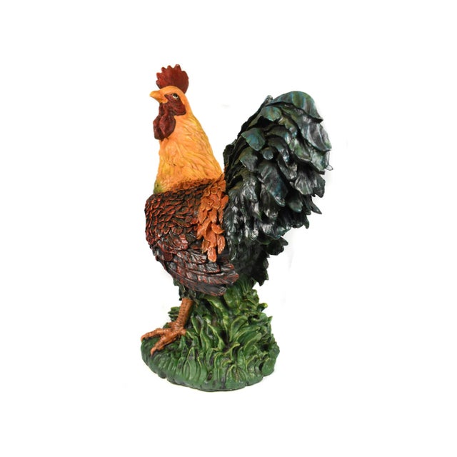 Shabby Chic Mid-Century Large Colorful Rooster Sculpture For Sale - Image 3 of 12