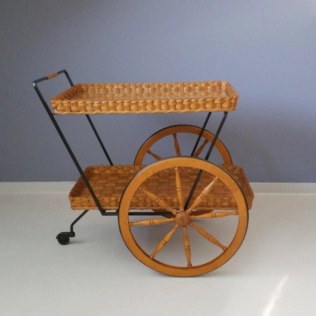Mid-Century Metal, Wood, and Rubber Trolley, 1950s For Sale - Image 12 of 12