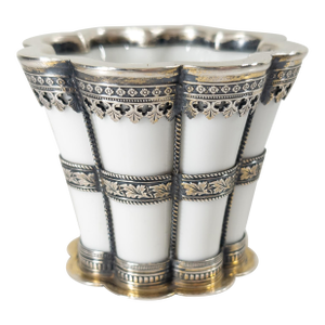 Early 20th Century Danish Royal Copenhagen Porcelain Margrethe Cup With Sterling Silver Mounts