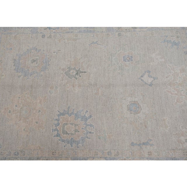Tan Turkish Oushak Rug Faded Pastel Handwoven Wool Rug 5'1" X 6'10" For Sale - Image 8 of 10