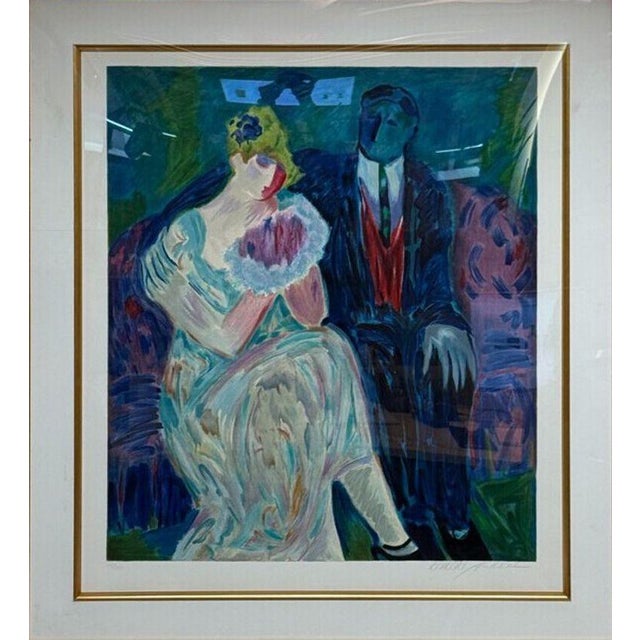 Monumental Oil Painting by Barbara Wood of a Couple, Art Deco, Framed and Matted A finely detailed lithograph by renowned...