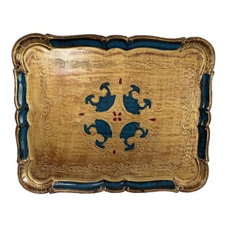 1960s Large Italian Florentine Rectangular Decorative Serving Tray For Sale