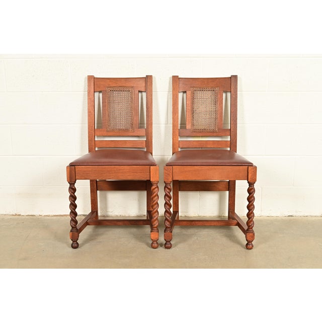 Mission Stickley Brothers Antique Mission Oak and Cane Arts & Crafts Side Chairs or Dining Chairs, Pair For Sale - Image 3 of 14