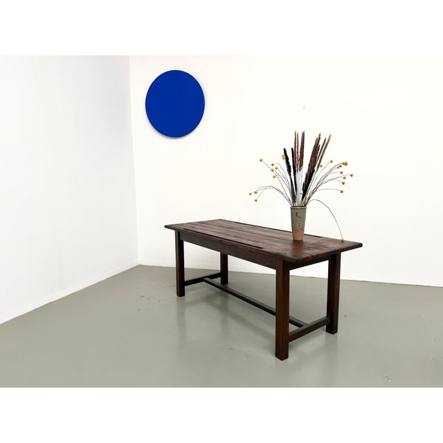 1950s Pine Worktable with Grooved Top and Satin Brown Finish, 1960s For Sale - Image 5 of 18