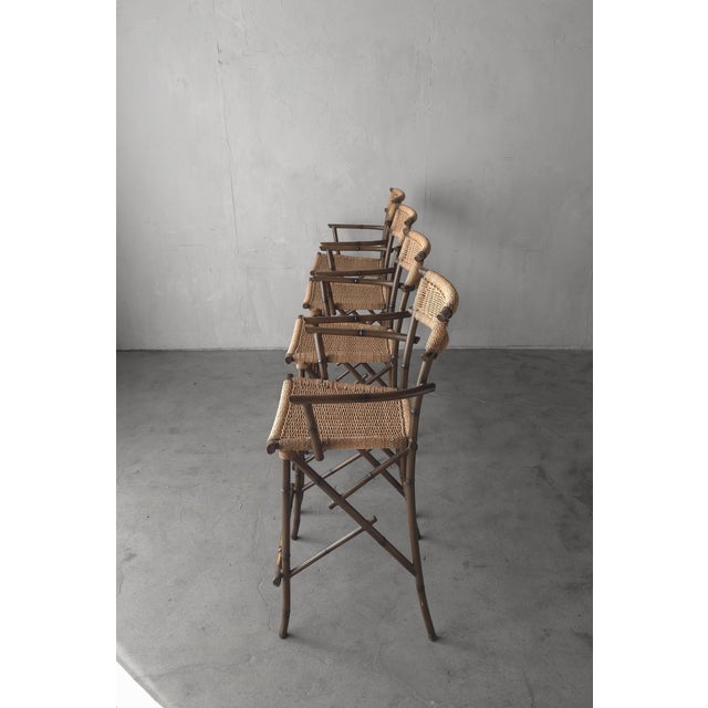 1980s Set of 4 Metal Faux Bamboo and Rope Bar Stools For Sale - Image 5 of 9