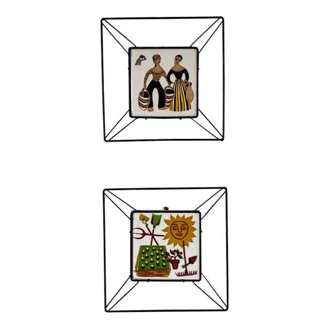 1970s Mid-Century " Bror Bonfils " Hand Painted Ceramic Wall Art - a Pair For Sale