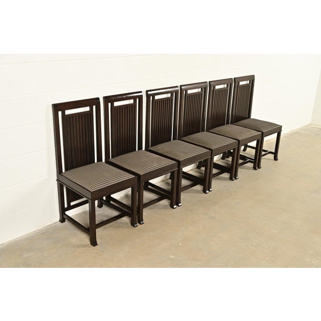 Cassina Frank Lloyd Wright for Cassina Arts & Crafts Dark Cherry Wood Dining Chairs, Set of Six For Sale - Image 4 of 13