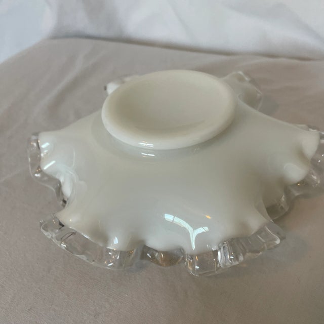 1960s 1960s Fenton Crystal Silver Crest Milk Glass, Double Ruffled Scalloped Rim Bowl For Sale - Image 5 of 10